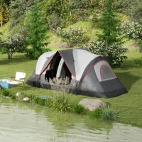 Tenda da Campeggio 6 Posti con 2 Stanze Separate, Poliestere e Fibra di Vetro, 450x215x180 cm, Grigio
