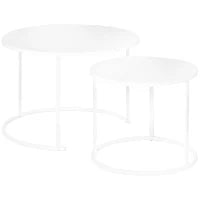 Set 2 Tavolini da Salotto e Giardino Salvaspazio Sovrapponibili, Tavolini da Caffè in Ferro, Bianco