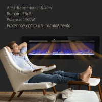 Camino Elettrico 1800W Regolabile con Telecomando, in Acciaio e Vetro Temperato, 152.4x15.8x45 cm, Nero