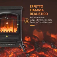 Camino Elettrico da Terra con Effetto Fiamma Potenza 1000W /2000W in ABS e Vetro, 45x28x54cm, Nero