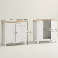 kleankin Mobile Sottolavabo Bagno a U con Ripiano Regolabile Interno, in MDF, 60x30x60 cm, Bianco e color Legno