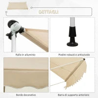 Tenda da Sole a Bracci 3x1.5m con Manovella e Struttura Telescopica, Beige