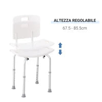 Sedile da doccia con schienale Ausilio da vasca, Sedia Doccia Altezza Regolabile 8 Posizioni Antiscivolo
