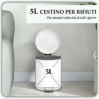 Bidone Immondizia a Pedale da 5L con Coperchio a Chiusura Morbida, in Metallo e PP, 26.5x21x28 cm, Crema