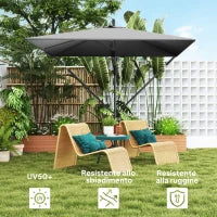Ombrellone da Giardino a Sbalzo 2.5x2.5 m con Manovella, Inclinabile e Girevole con Copertura, Grigio