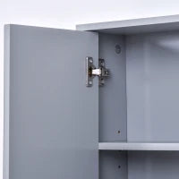 Armadietto Bagno con Specchio a 2 Ante, Specchio Bagno Contenitore con Ripiano Regolabile in Legno, 48x14.5x45cm, Grigio