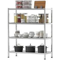 Scaffale da Cucina a 4 Livelli Regolabili su 10 Altezze Diverse, in Acciaio Inox, 91x40x108 cm, Argento