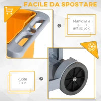 Carrello Pulizie Professionale con 3 Ripiani, Ganci Portascopa, 4 Ruote e Sacco 100L, Arancione 121 x 50.5 x 96.5cm