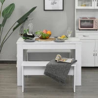 Set 3 Pezzi Tavolo con 2 Panche per Cucina, Bar o Sala da Pranzo Moderna, in Legno Bianco, 2 Posti, 110x70x75cm
