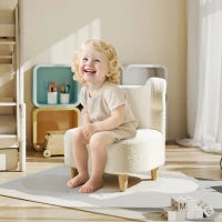 Poltrona per bambini, poltrona in peluche con orecchie d'orso, rivestimento in peluche, schiuma, beige