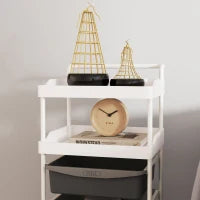 Carrello Portaoggetti con 2 Vassoi Fissi e 3 Vassoi Scorrevoli, in Acciaio e PP, 40x34x85 cm, Bianco e Grigio