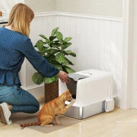 Lettiera per Gatti Chiusa con Vassoio in Acciaio, Paletta e Sacchetti Filtranti, in PP, 40.5x60.5x41.5 cm