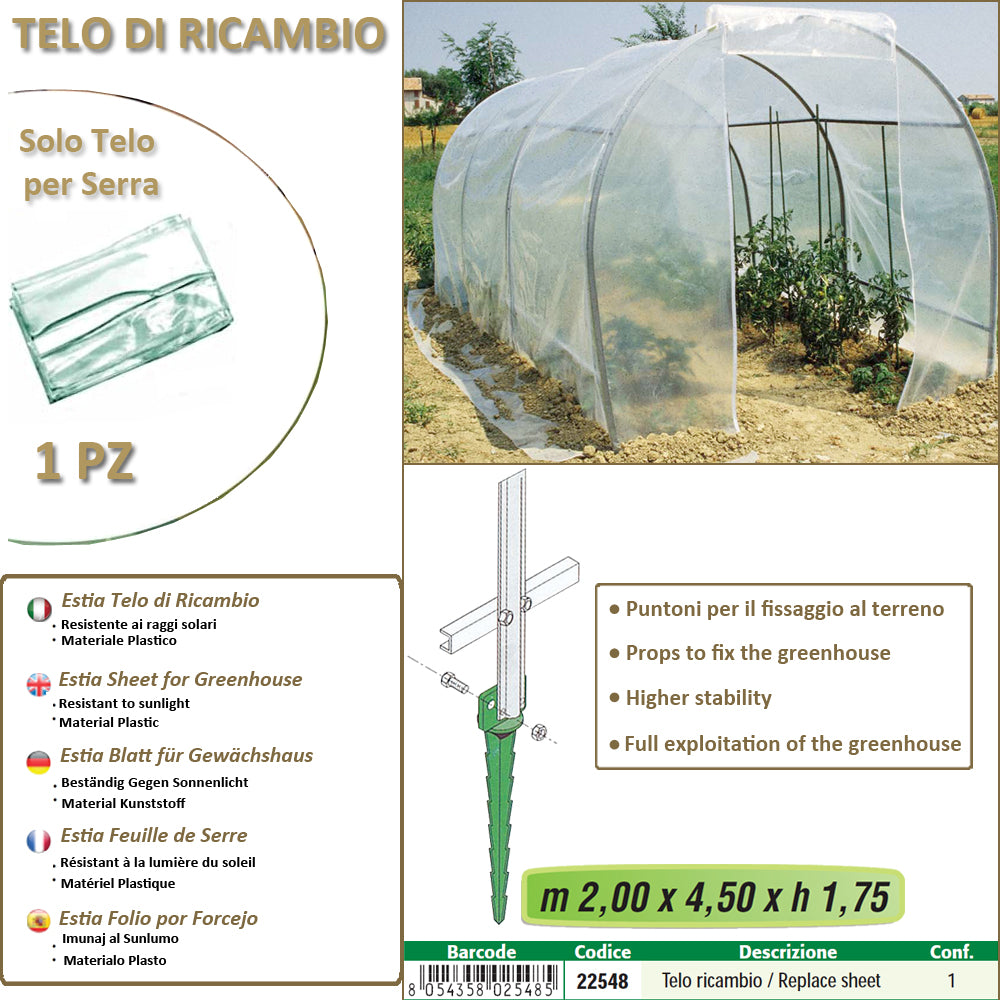Telo ricambio per serra (200 x 450 x h 175 cm)