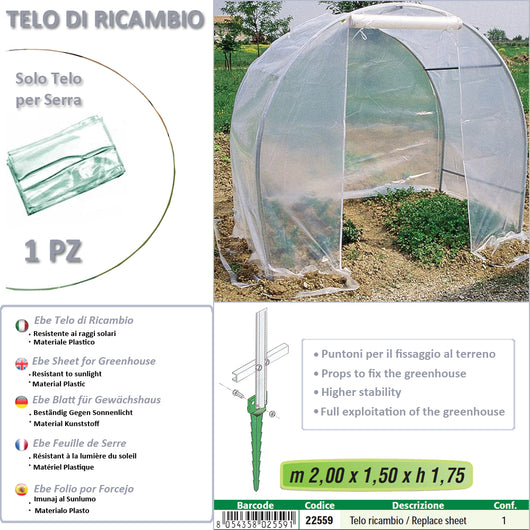 Telo ricambio per serra (200 x 150 x h 175)