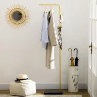 Appendiabiti con 2 Ganci per Ingresso, Camera da Letto e Soggiorno in Metallo e Marmo, 35x25x170 cm, Oro e Nero