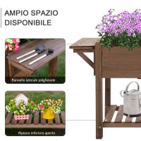Letto per Orto Rialzato in Legno con Ripiano Pieghevole e Mensola Inferiore, 123x54x80cm