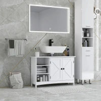 kleankin Mobile Sotto Lavabo Bagno con Armadietto a 2 Ante e 3 Ripiani Aperti in Legno, 90x30x60cm, Bianco