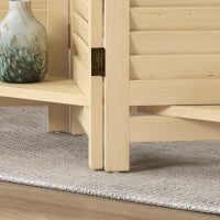Paravento Interno a 4 Pannelli 160L x 170H cm, 3 Mensole Pieghevoli, Separatore di Ambiente, Porte a Persiana, Naturale