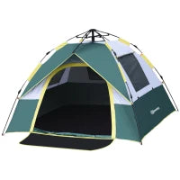 Tenda da Campeggio 2 Posti con Apertura Automatica, Tasche Interne e Tappetino, 205x195x135 cm, Verde Oliva