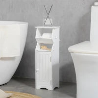 kleankin Mobiletto da Bagno in MDF Bianco con Armadietto e Spazio per Carta Igienica, 19x15x56 cm