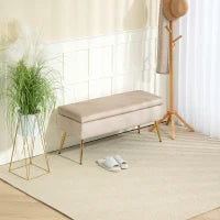 Panca Fondoletto Imbottita da 30.5L con Gambe Affusolate, in Tessuto Effetto Velluto, 102x35x43 cm, Beige