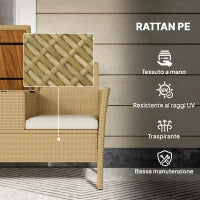 Panca da Giardino con Tavolino a Ribalta Portaoggetti, in Rattan e Acciaio, 134x58x82 cm, Crema e Cachi