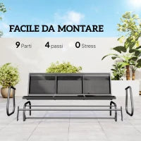 Panchina a Dondolo da Giardino a 3 Posti in Metallo e Tessuto a Rete Traspirante, 147x70x85cm, Nero