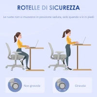 Sedia da Ufficio Ergonomica e Reclinabile ad Altezza Regolabile con 5 Rotelle, 55x48x82.5-94.5 cm, Grigia