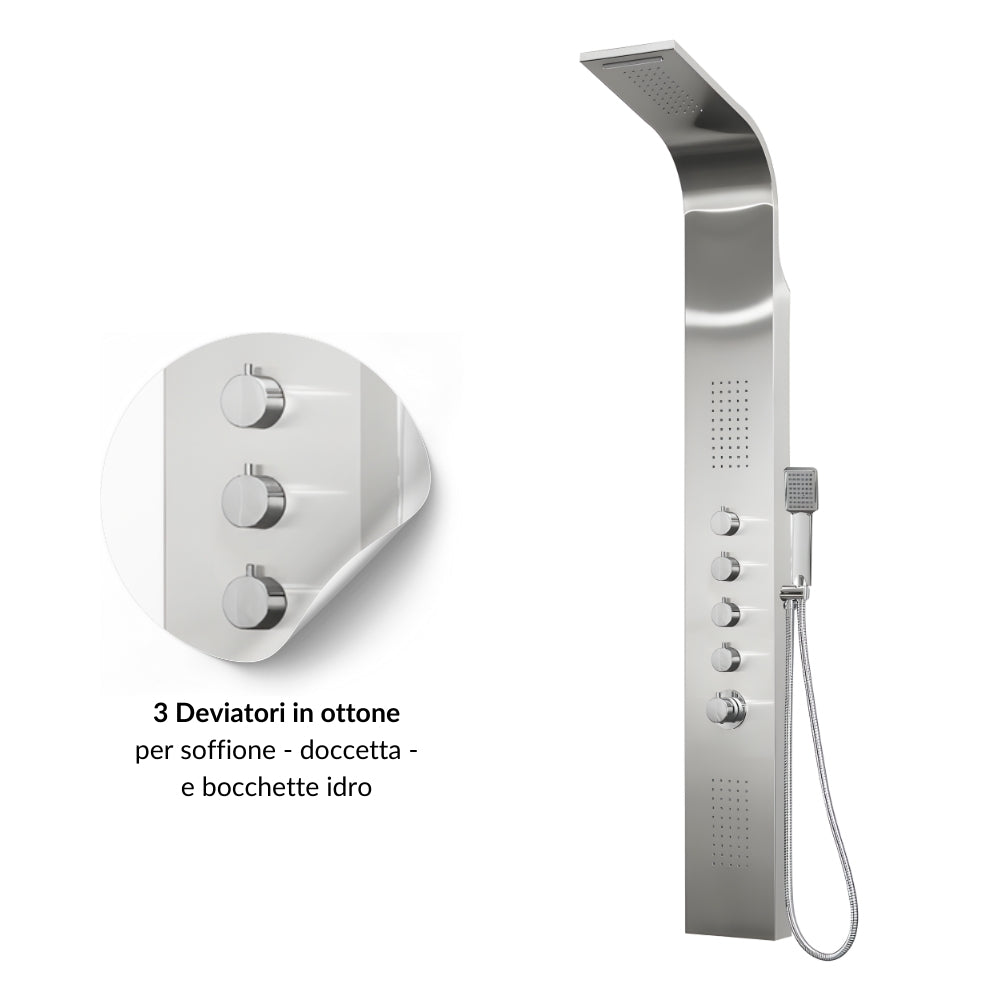 Colonna doccia termostatica siria 4 funzioni getto a cascata bocchette lombari *** finitura- spazzolato, confezione 1