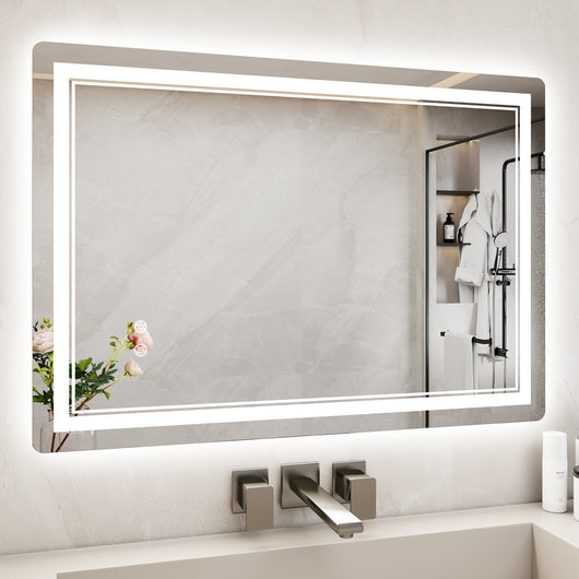 Specchio da Bagno LED 50x70cm - RATTANTREE - Specchio per il Trucco con Illuminazione a 3 colore con controllo a sfioramento - Specchio da Bagno Antiappannamento