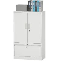 Mobile da Ufficio in Acciaio con Ripiano Interno Regolabile e Cassetto, 80x40x130 cm, Bianco