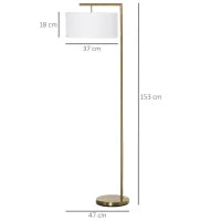 Lampada da Terra Moderna in Metallo e Paralume in Tessuto, Lampada da Lettura E27 47x37x153cm, Oro e Bianco