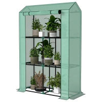 Serra da Giardino a 3 Livelli con Copertura in PE Anti-UV e Porta Avvolgibile, 100x40x150 cm, Verde