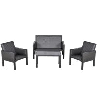 Salotto da Giardino con Divano da Esterno e Tavolino, Mobili da Giardino in Rattan Sintetico, Set 4 Pz, Grigio