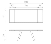 E-STYLO Tavolo allungabile con top rovere naturale e gambe in metallo nero, 90cm X 160/240cm H. 76cm.