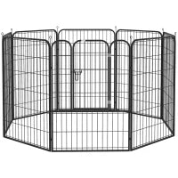 Recinto per Cani di Piccola Taglia a 8 Pannelli Modulabili da 80x1.5x100 cm, Box per Cani e Cuccioli Pieghevole con Porta in Acciaio con 8 Picchetti, Grigio