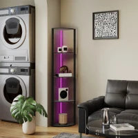 Lampada da Terra a Colonna con 5 Ripiani e Illuminazione a LED, 42x29,5x163 cm, Nero