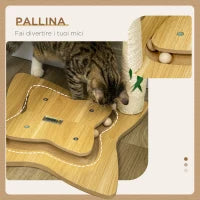 Albero Tiragraffi per Gatti max 5kg con Amaca, Palline da Gioco e Pali in Sisal, 53.5x53.5x90 cm, Beige