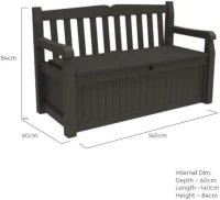 Panchina Contenitore da Giardino Patio, 227L, Effetto Legno, Grafite, 132,7x61,2x89H cm