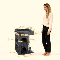 Torre per Gatti Fino a 7 kg con 2 Casette e Lettino, Palo in Sisal e Rivestimento Peluche, Grigio Scuro