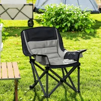 Sedia da Campeggio Pieghevole con 2 Portabicchieri e Tasche Laterali, 99x71x103 cm, Grigio e Nero
