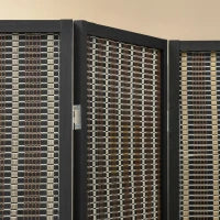 Paravento per Interni, Separé Pieghevole a 4 Pannelli, Divisorio per Ambienti in Legno e Bambù, 180x180x1.9cm, Nero e Marrone