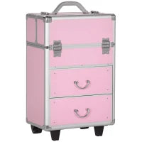 Valigetta Porta Trucchi Professionale, Trolley Make Up Rinforzato con Blocco a 2 Chiavi e Ruote, 36x23x58 cm, Rosa