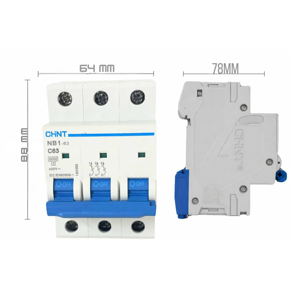 Chint nb1-63 interruttore magnetotermico 3p curva c 6ka guida din *** ampere 63 ampere, confezione 1
