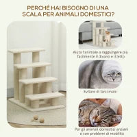 Scaletta per Cani e Gatti a 4 Gradini con Rivestimento in Peluche, Scala per Gatto e Animali Domestici Antiscivolo, Scalini per Cuccioli per Letto e Divano, 61x41x60cm Crema