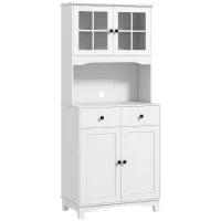 Credenza indipendente Cucina Alta con 2 armadi e 2 porte, un ampio piano e 2 cassetti, ripiani regolabili, 74,5x 40x172cm, Bianco| Aosom Italy