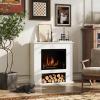 Camino a Bioetanolo da 0.9L con Ripiano Inferiore, in Acciaio Inox e Vetro Temperato, 86x30x82 cm, Bianco