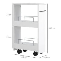 kleankin Carrello Salvaspazio Multiuso in Legno MDF e Ruote, 42.5x20.3x66.7cm, Bianco