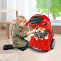 Officina Camion Giocattolo con Motore e 61 Accessori per Bambini 3-5 Anni, Ruote e Maniglia, 40x39x47cm, Rosso