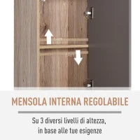 Mobiletto Salvaspazio per Bagno in Legno, Mobile da Bagno con 2 Armadietti e Ripiani Regolabili, Design a Colonna, 30x24x170 cm, Grigio e Rovere